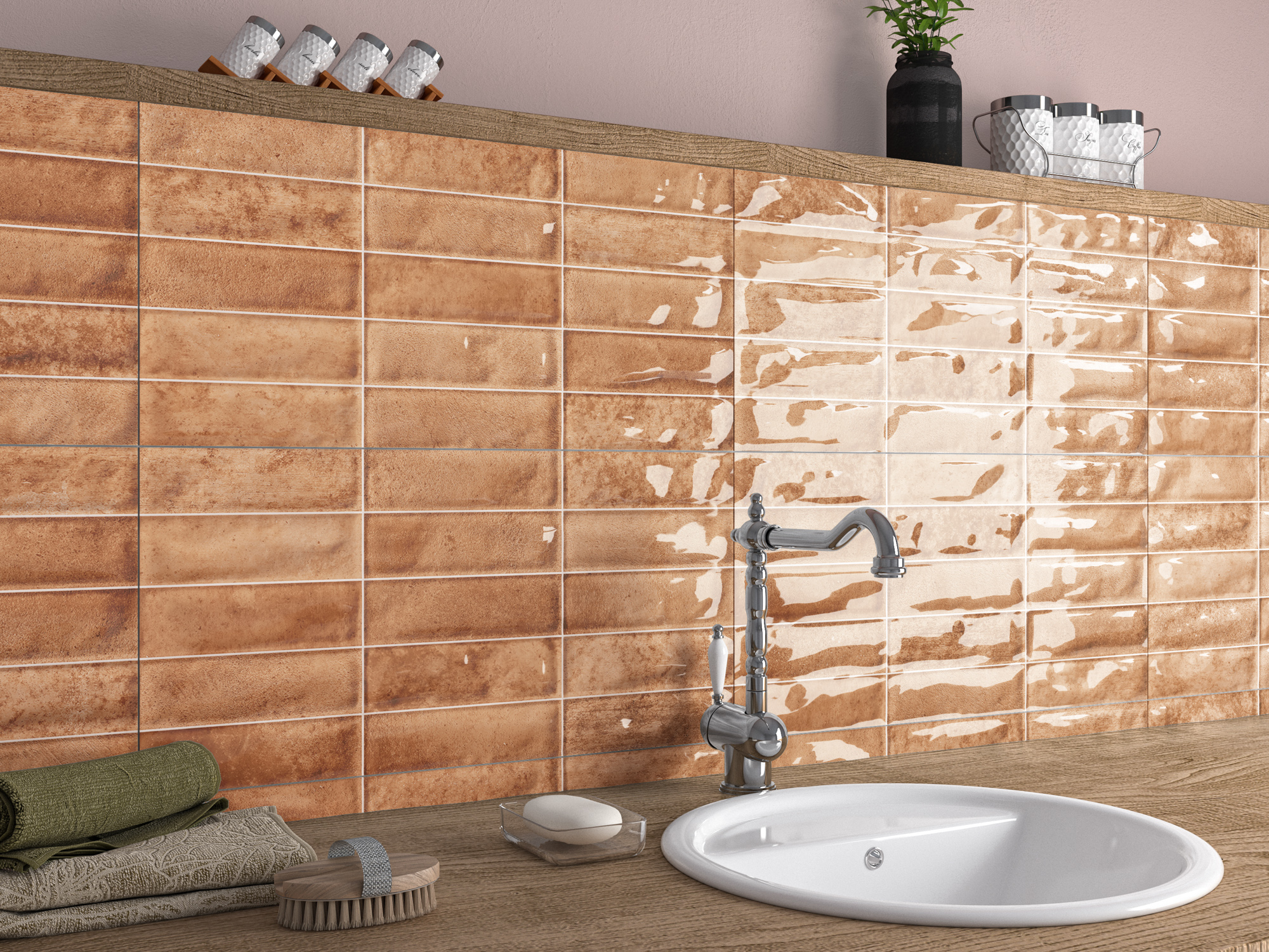Kúpeľňa s obkladmi Ecoceramic Pool v neutrálnych a farebných odtieňoch (2)
