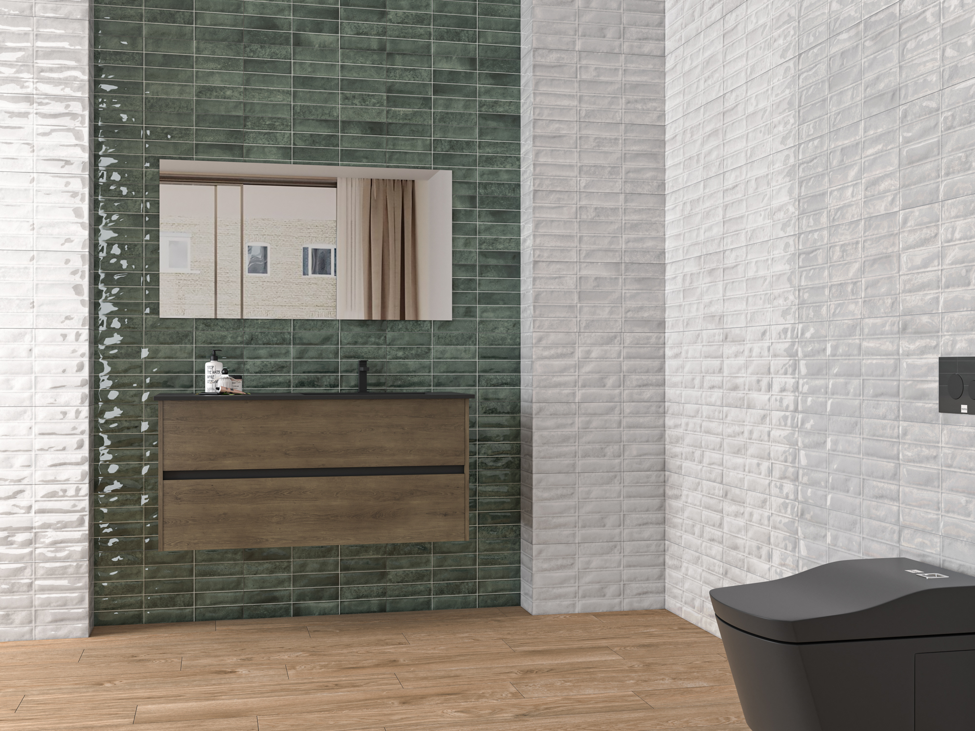 Kúpeľňa s obkladmi Ecoceramic Pool v neutrálnych a farebných odtieňoch (6)