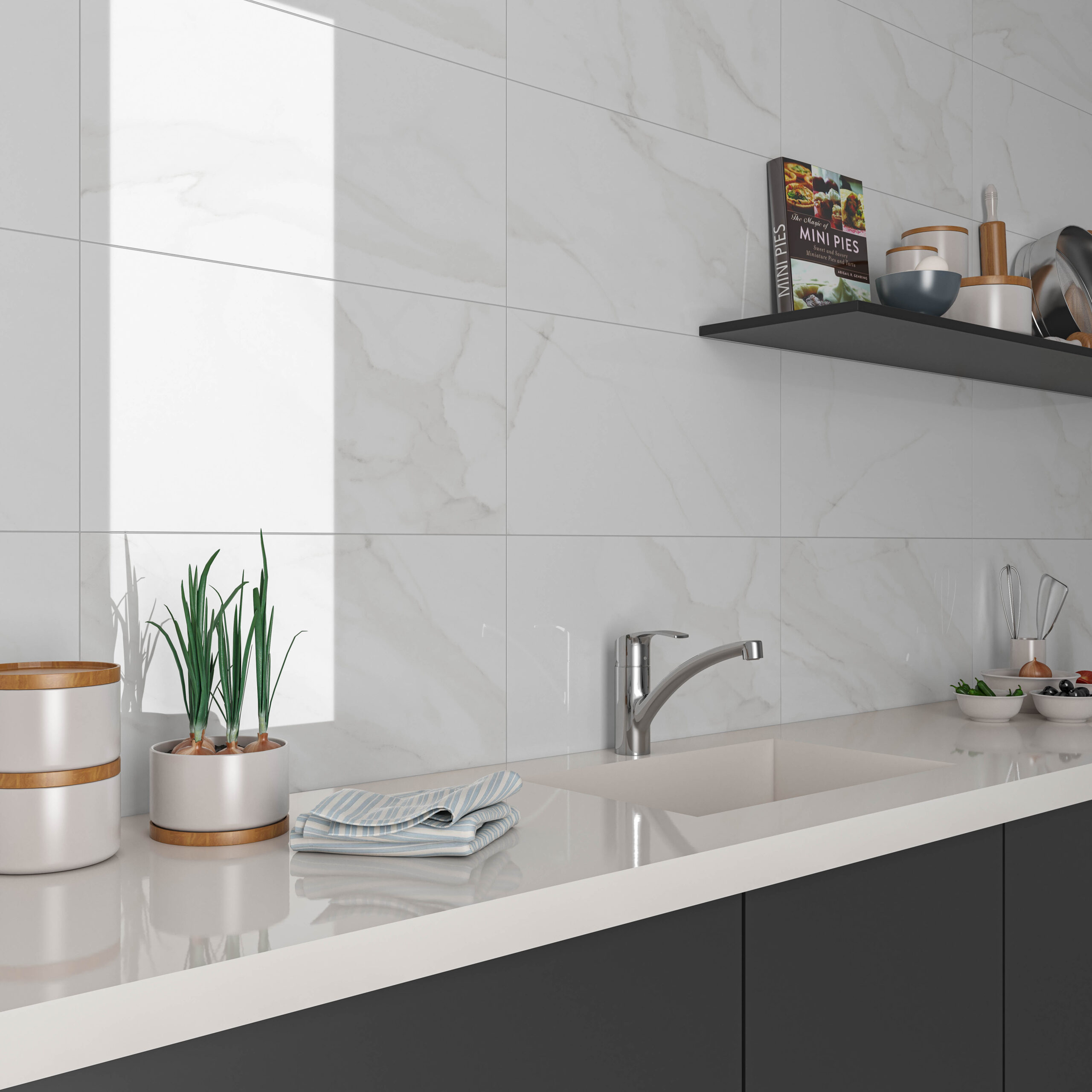 Kúpeľňa s neutrálnymi obkladmi kolekcie Ecoceramic Essens a minimalistickým nábytkom (2)