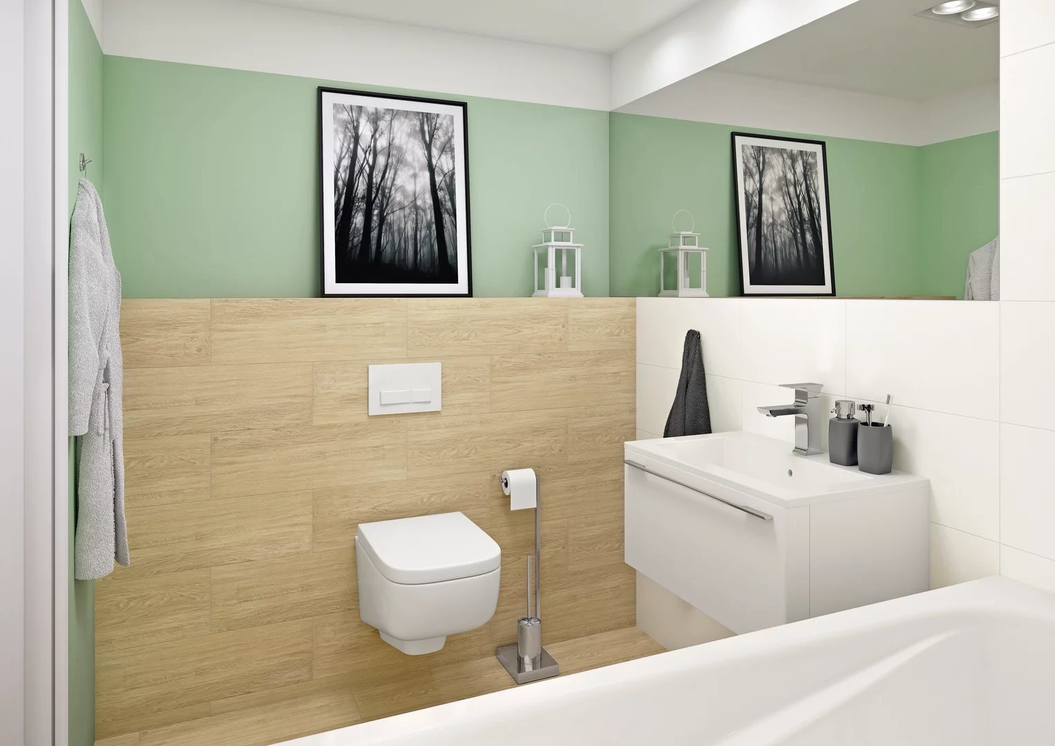 Drevený dekor Wood Basic v kúpeľni s neutrálnymi doplnkami (3)