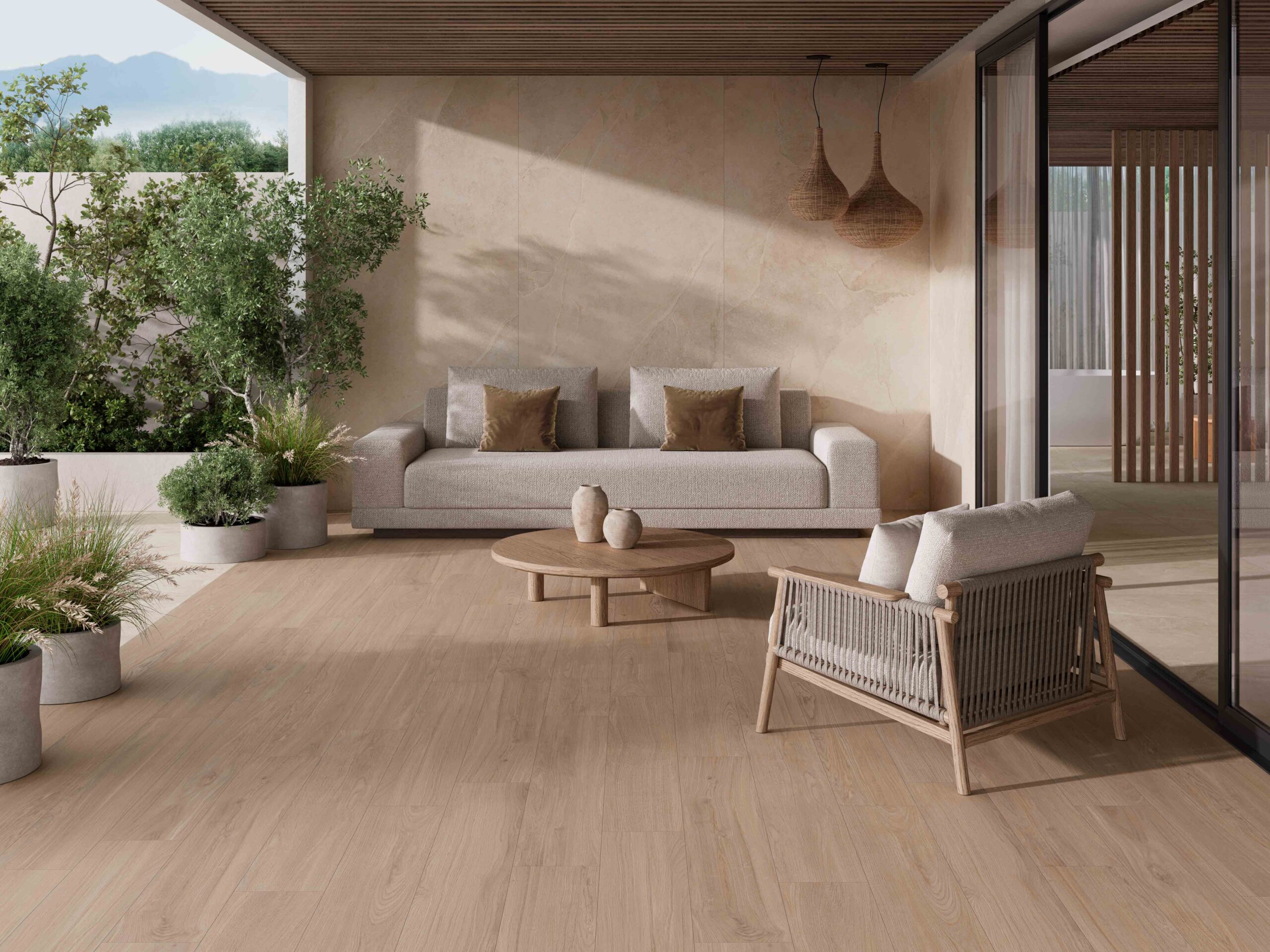 Kúpeľňa s dlažbou pripomínajúcou drevo z kolekcie Ecoceramic Fika (2)