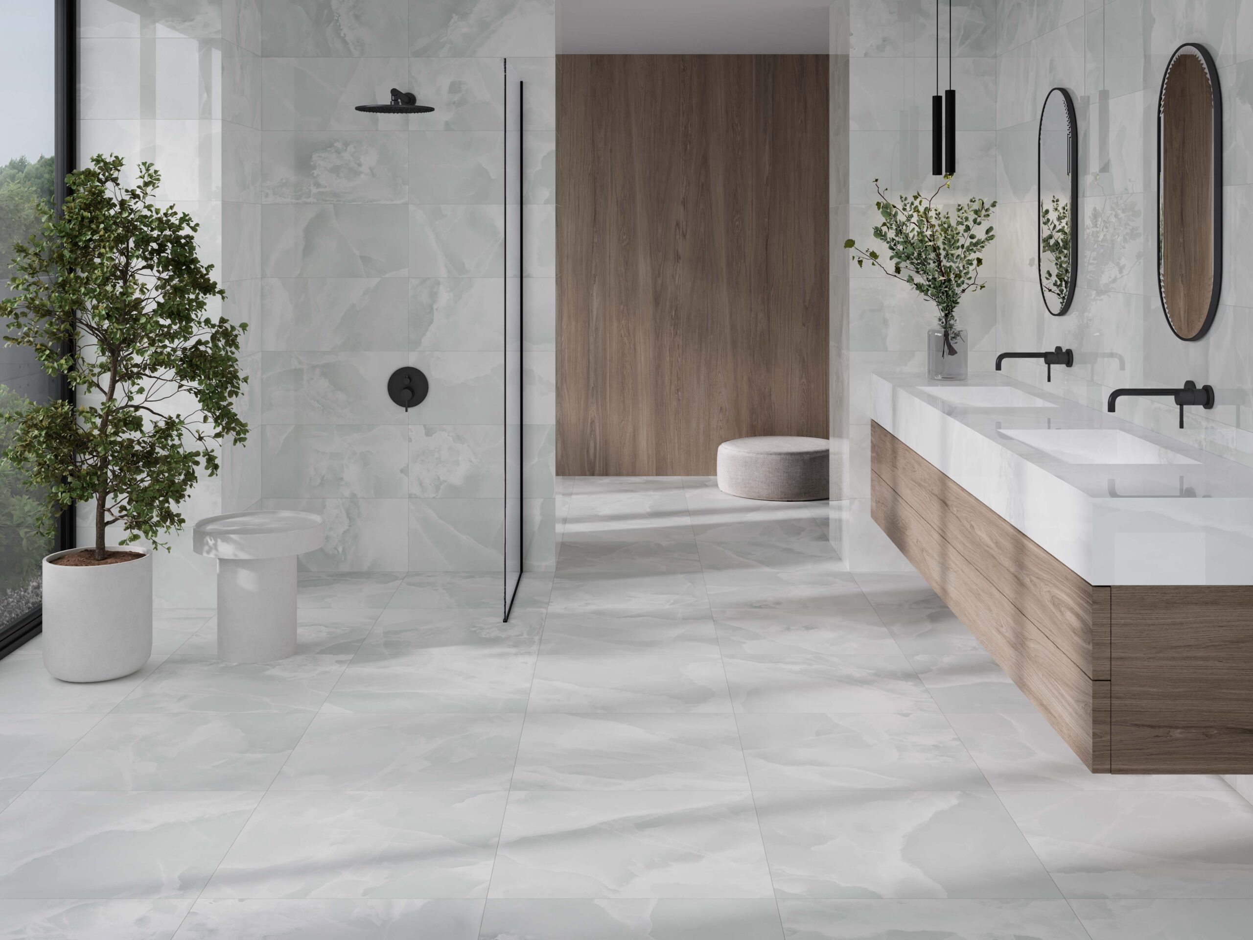 Kúpeľňa s lesklými porcelánovými obkladmi Iceland Ultra Gloss v svetlých a tmavých odtieňoch (3)