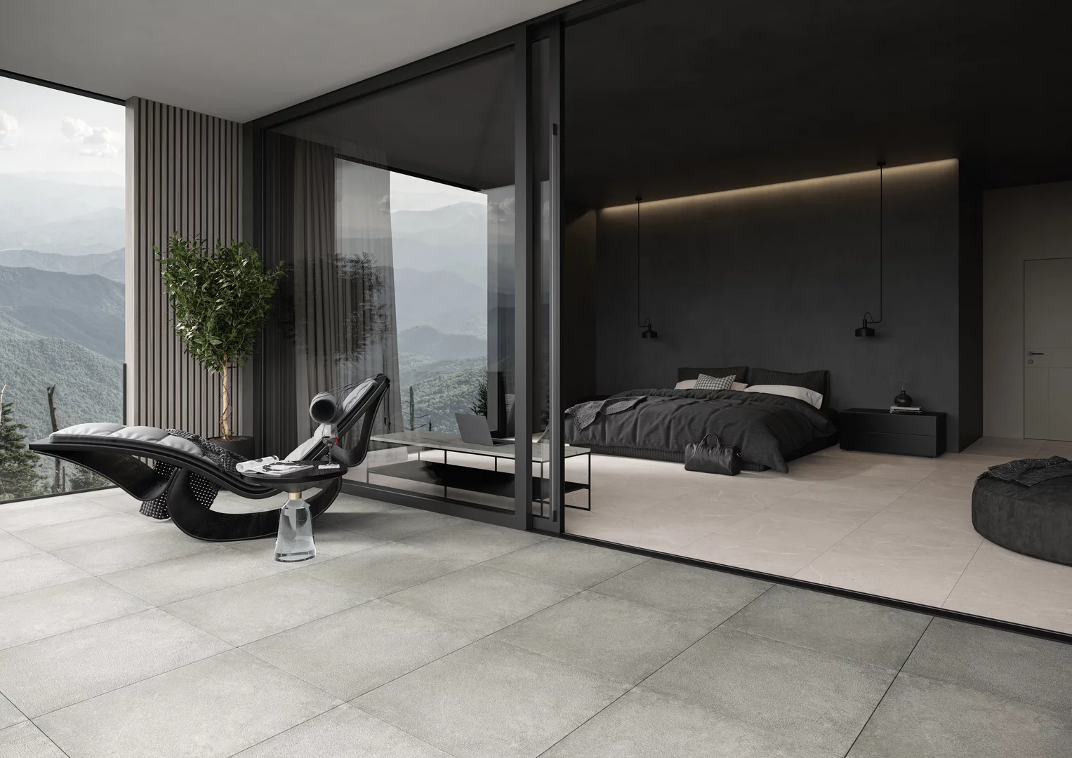 Terasa s dlažbou Paradyż Stone Effect Paving v odtieni Grys a prirodzenou zeleňou (2)