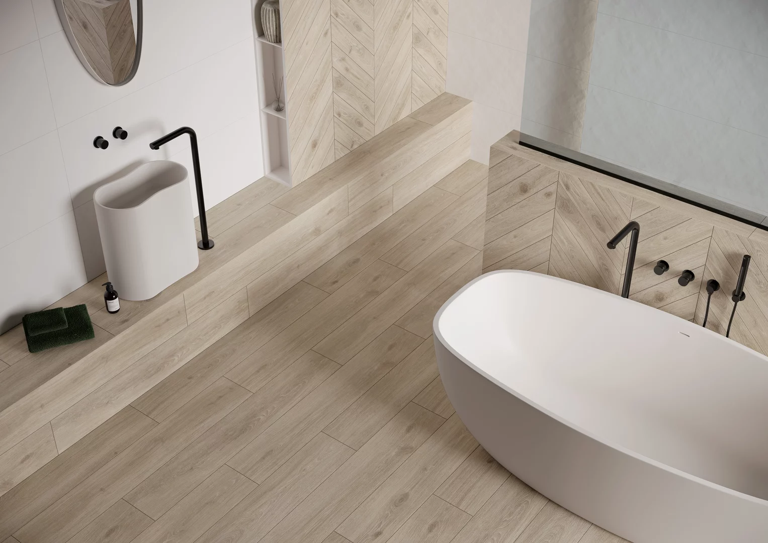 Kúpeľňa s teplými drevitými obkladmi kolekcie Heartwood (2)