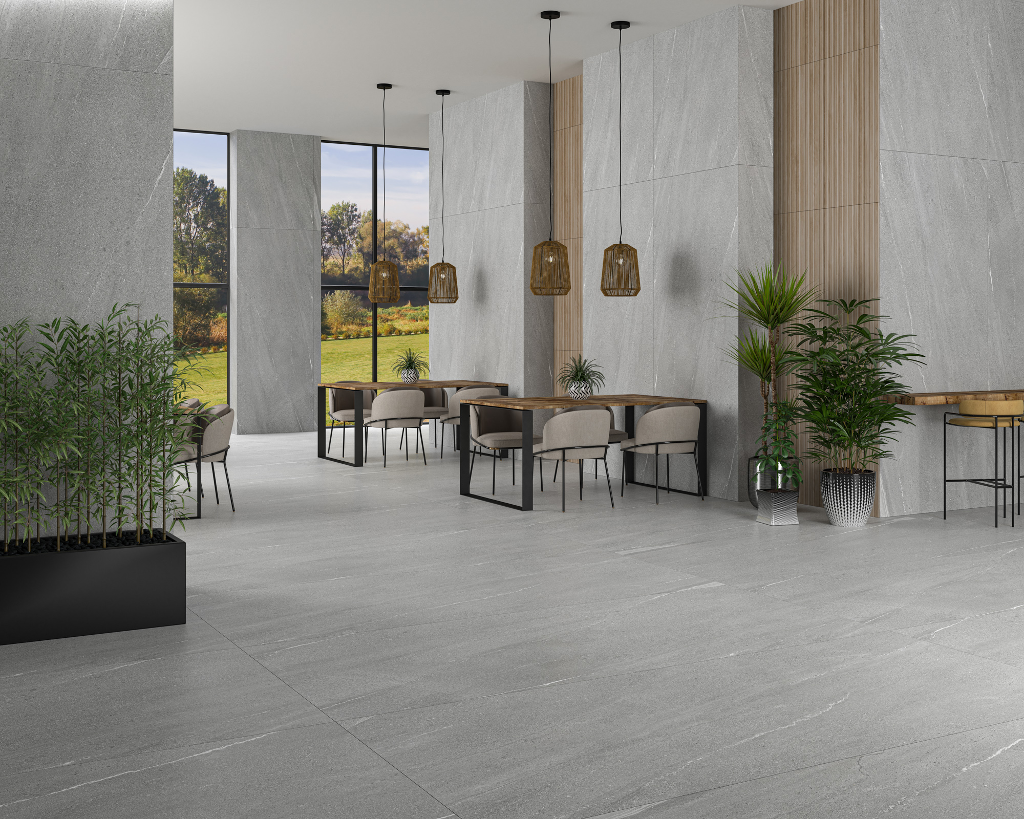 Neutrálna kúpeľňa s kamenným vzhľadom dlaždíc Lington od Ecoceramic (11)