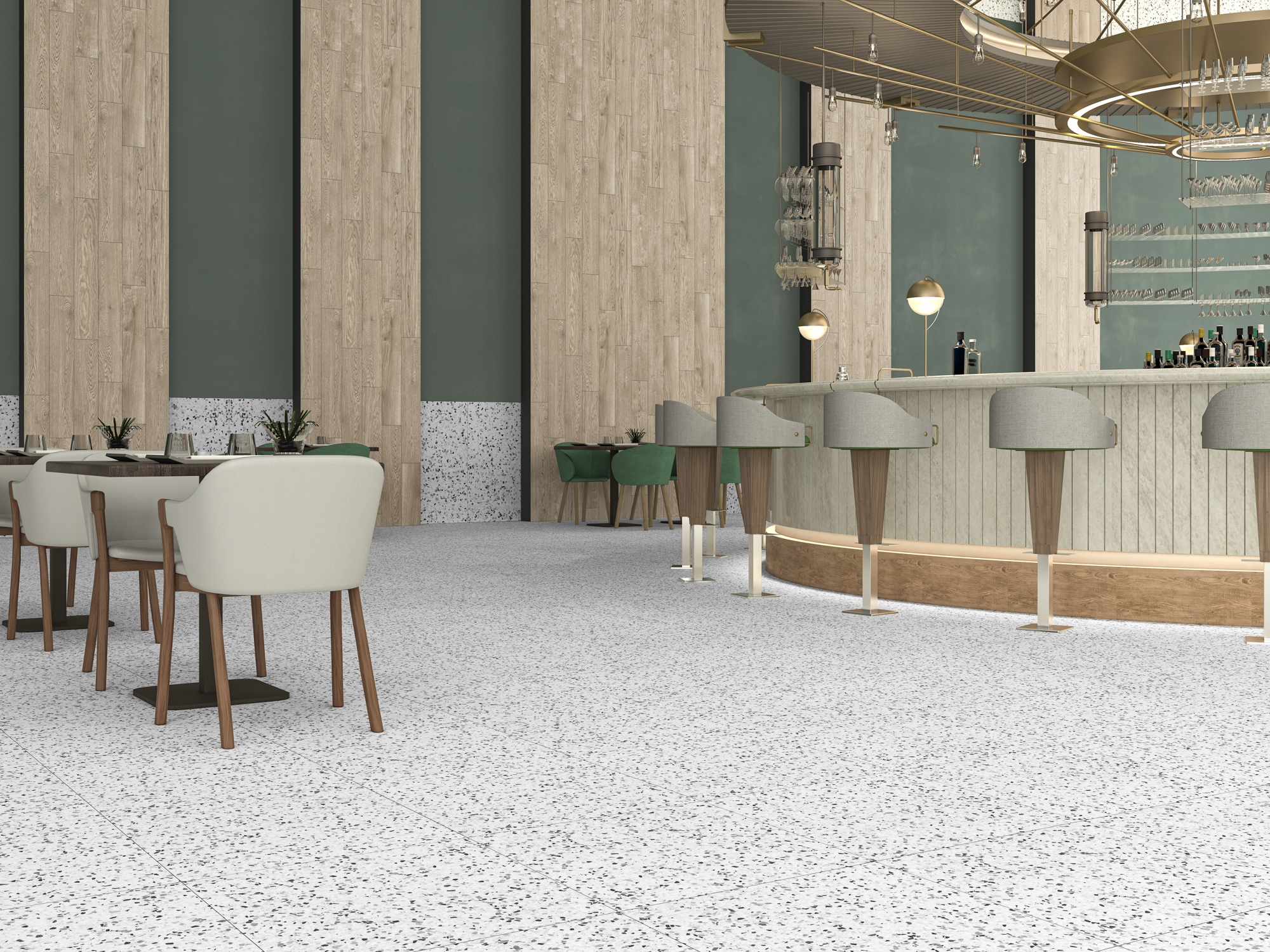 Kúpeľňa s porcelánovými dlaždicami Tempo v tmavom odtieni a minimalistickým vybavením (2)