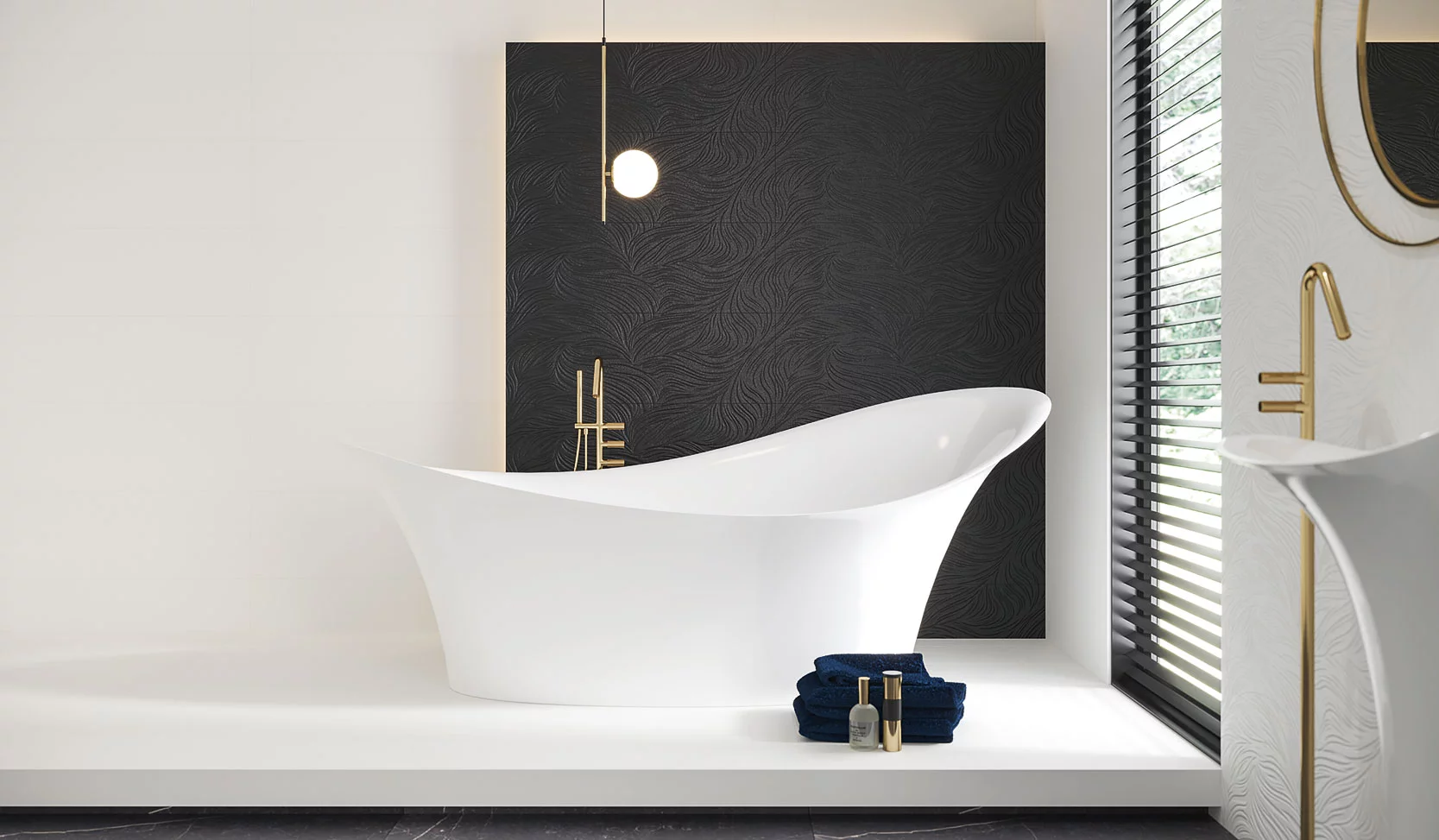 Kúpeľňa so svetlými a tmavými obkladmi Elegant Surface, dekoratívne reliéfy (5)
