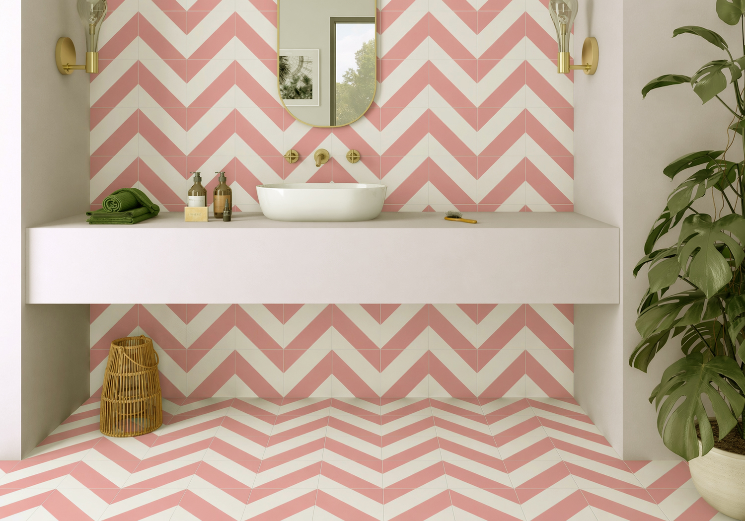 Kúpeľňa s pruhovaným obkladom Ecoceramic Zebra v kontrastných farbách (2)