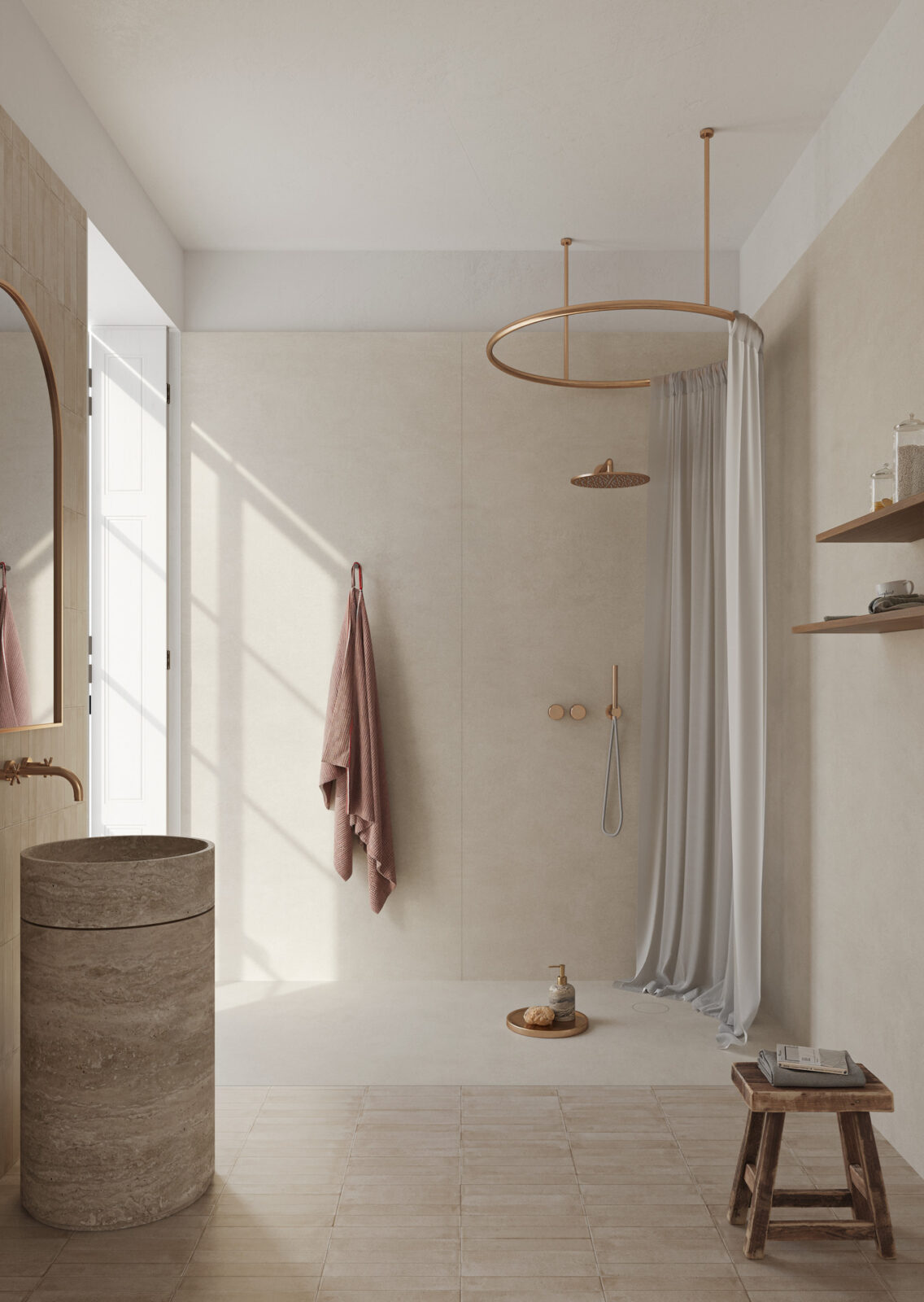 Moderná kúpeľňa s veľkoformátovým betónovým obkladom a minimalistickou sanitou (7)