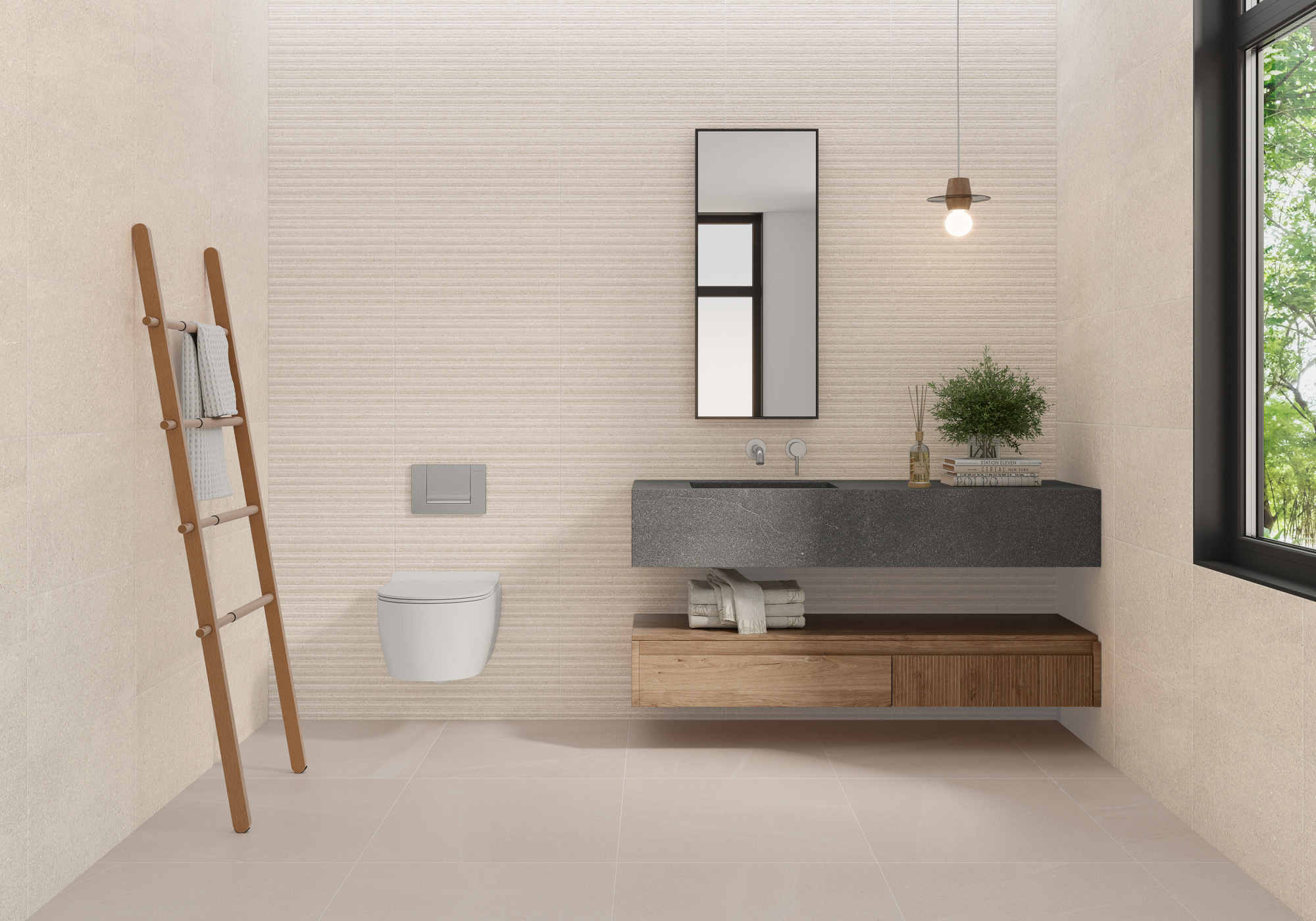 Neutrálna kúpeľňa s obkladmi Logic od Ecoceramic v tónoch Gris a Perla (4)