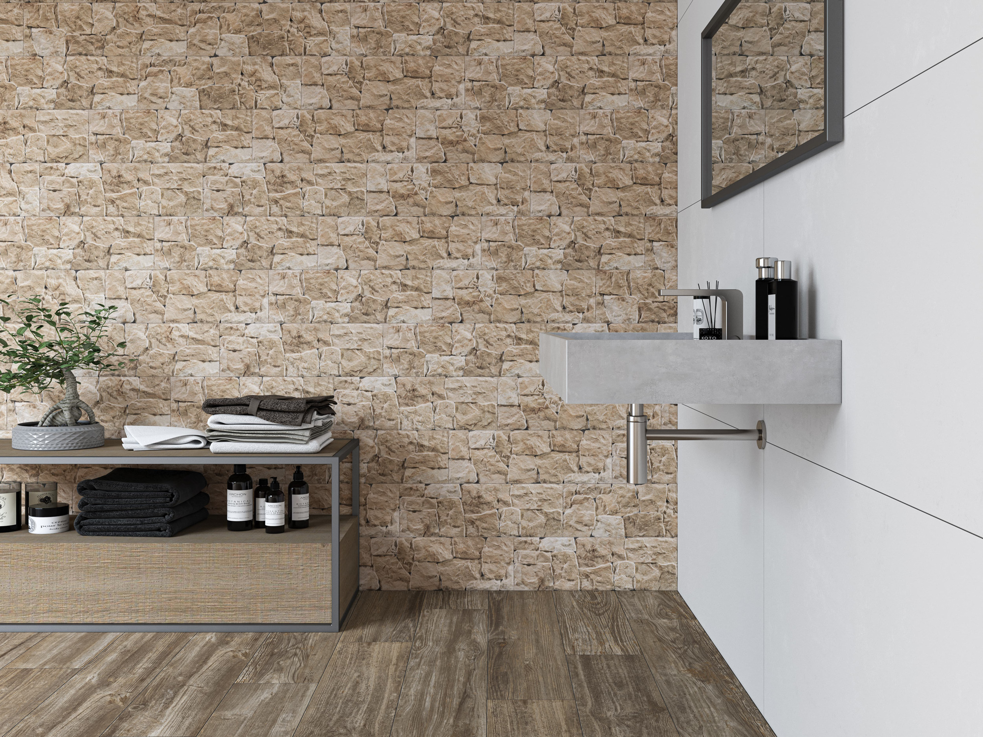 Kúpeľňa s neutrálnymi porcelánovými dlaždicami Donosti v odtieňoch blanco a grey (4)