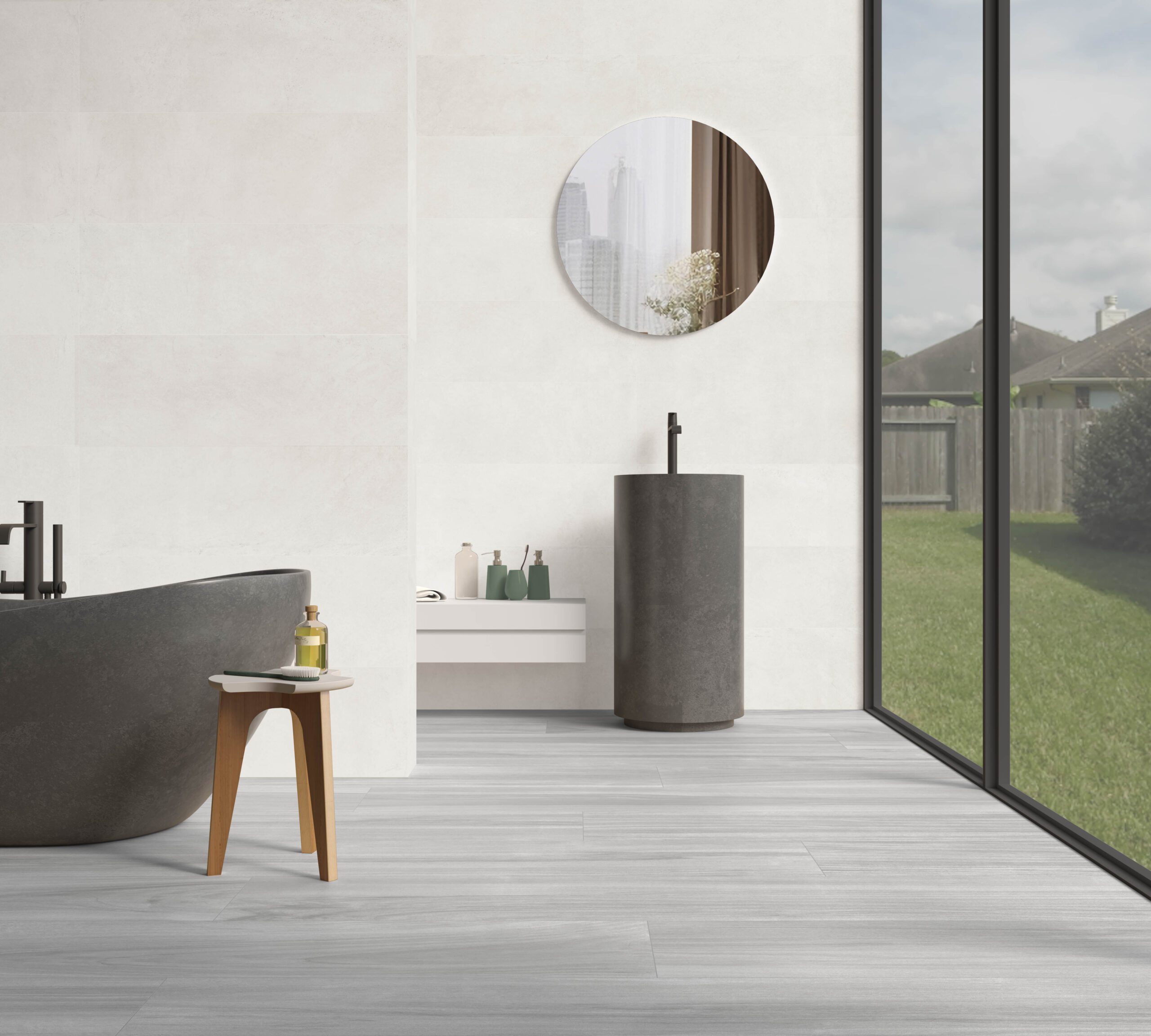 Kúpeľňa s neutrálnymi porcelánovými dlaždicami Norway od Ecoceramic (4)