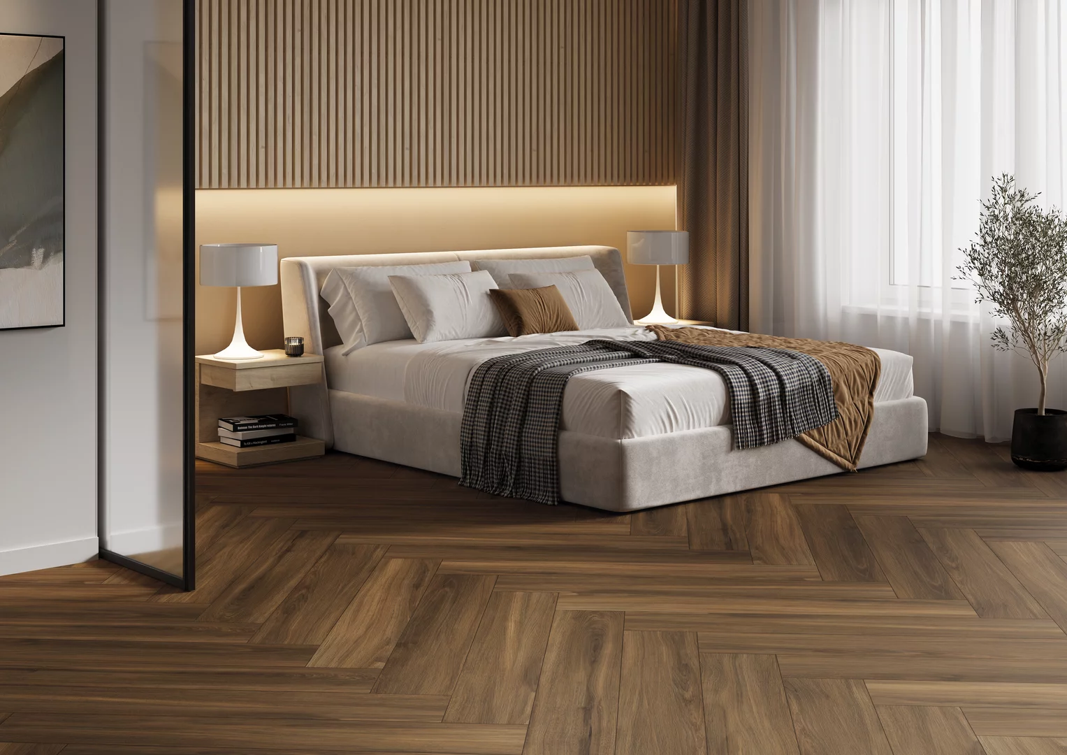 Kúpeľňa s veľkoformátovým dreveným dekórom Prettywood v teplom tóne (5)