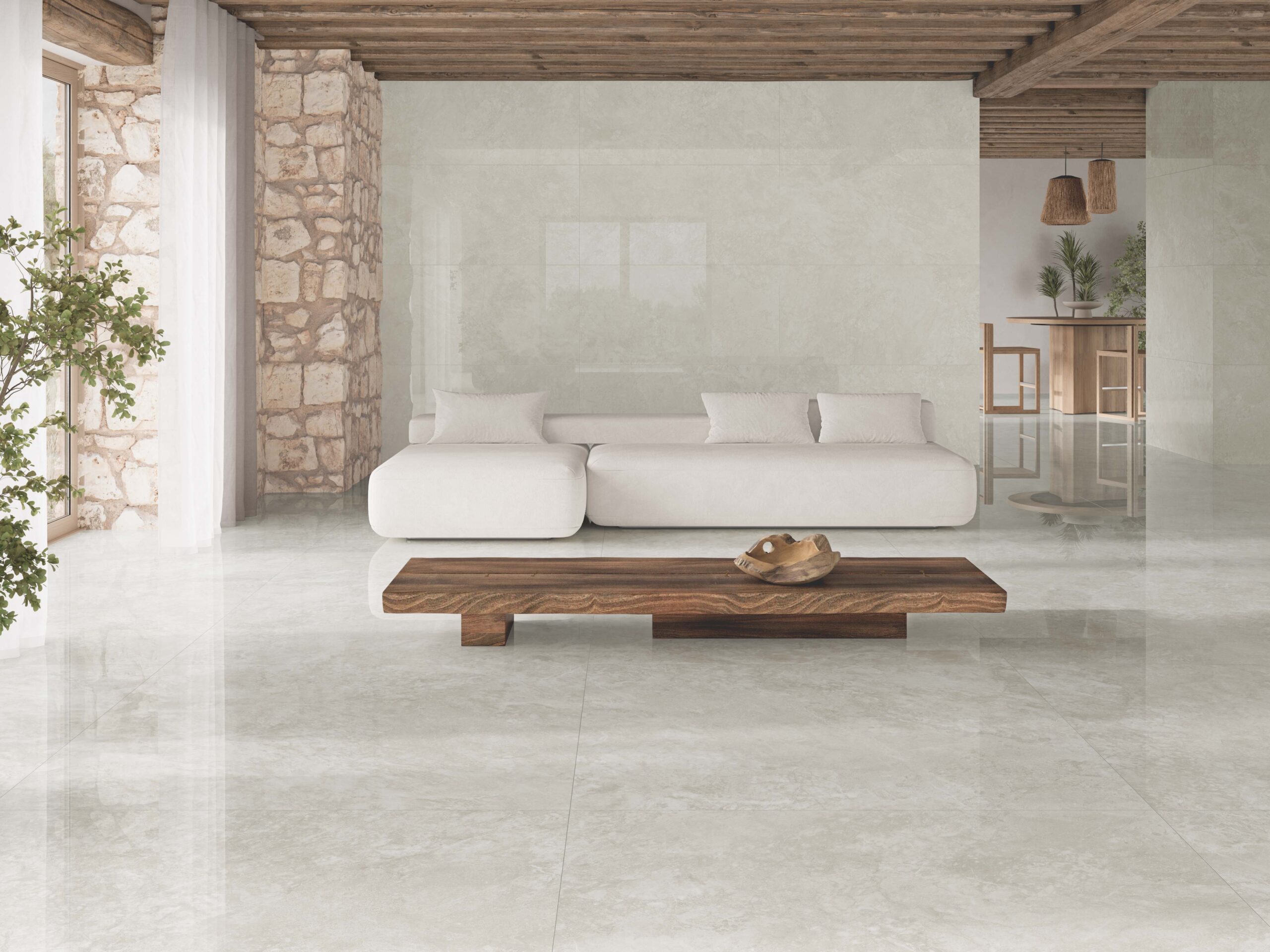 Kúpeľňa s neutrálnymi porcelánovými obkladmi Montclair v odtieni Blanco