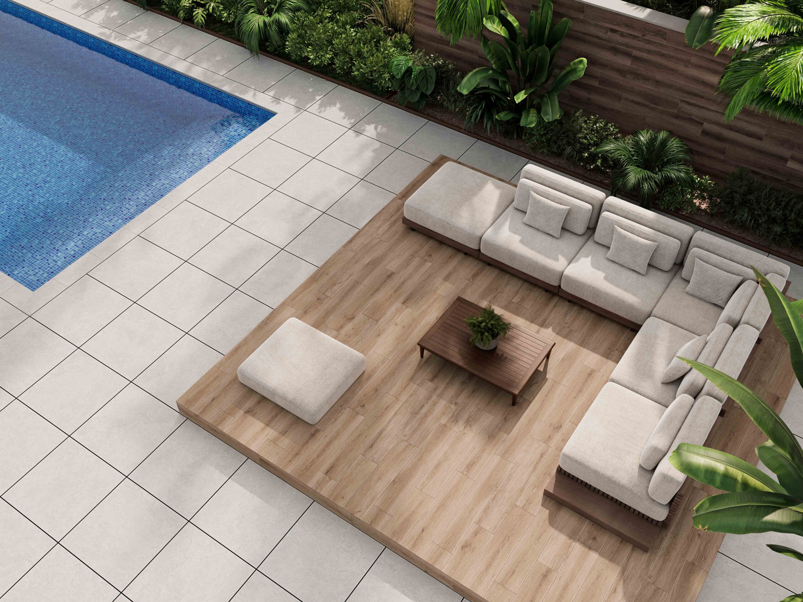 Kúpeľňa s prírodným porcelánovým obkladom Ecoceramic Creta v neutrálnej farebnej palete