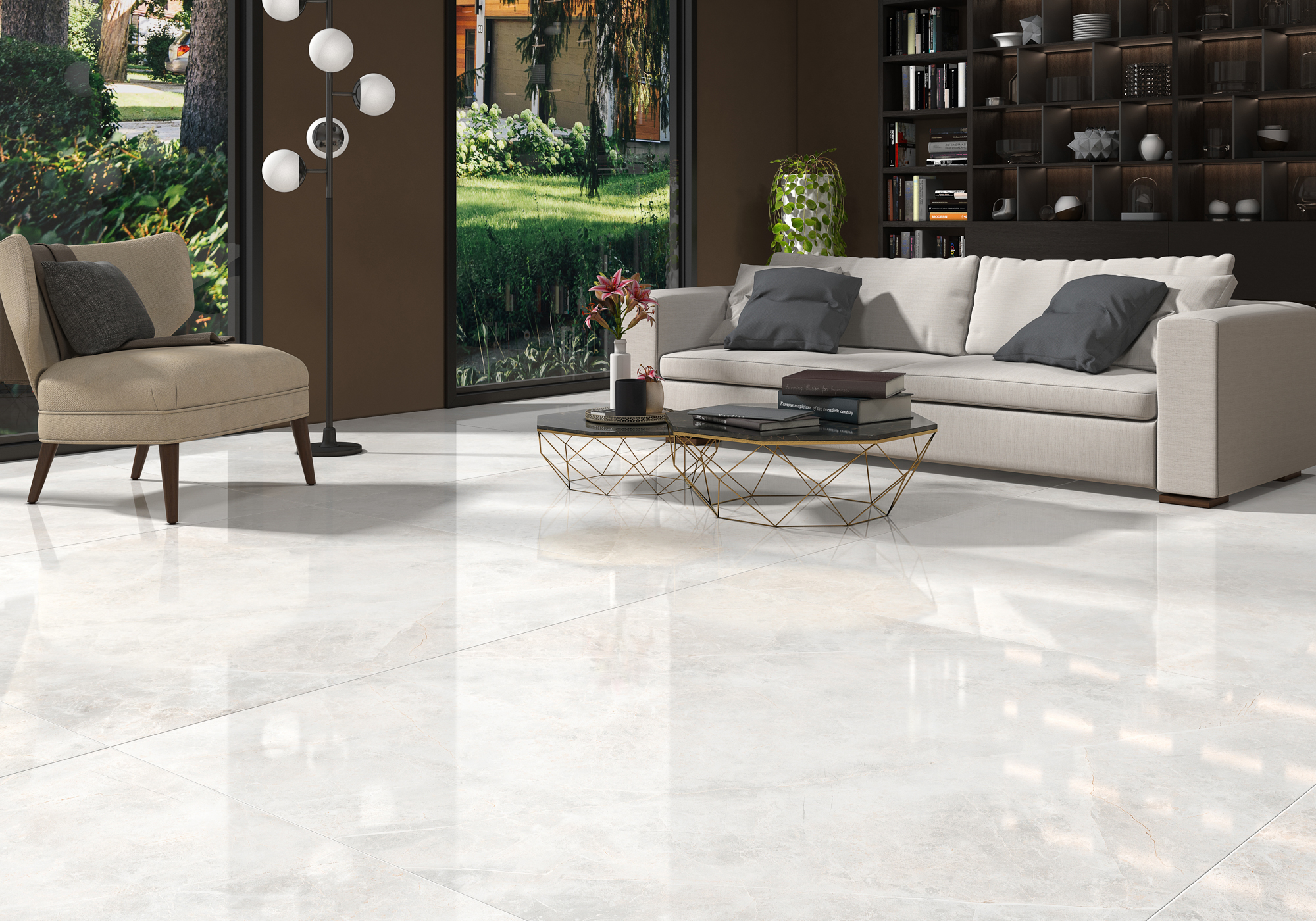 Svetlá kúpeľňa s lesklými bielymi a krémovými porcelánovými obkladmi (3)