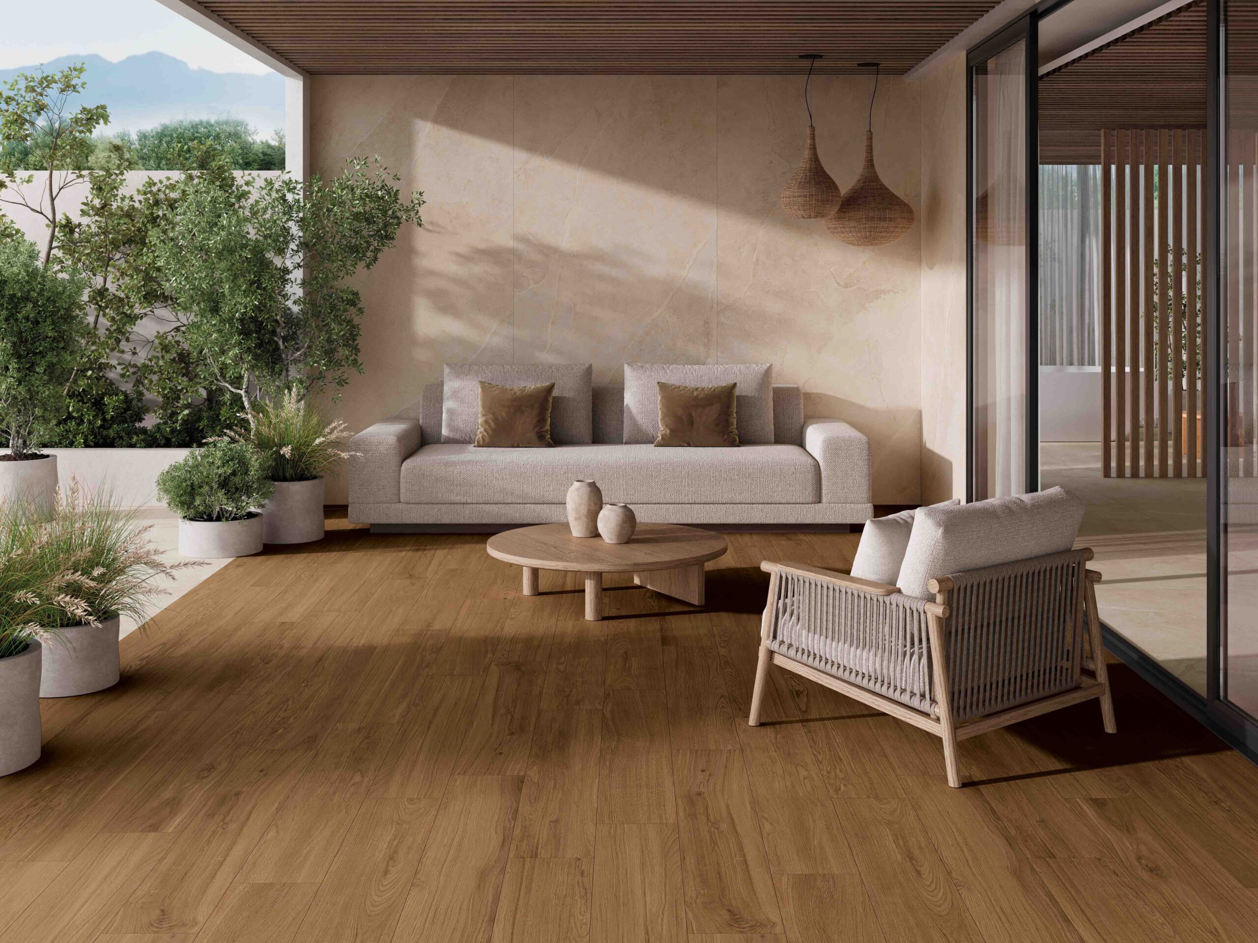 Kúpeľňa s dlažbou pripomínajúcou drevo z kolekcie Ecoceramic Fika (3)