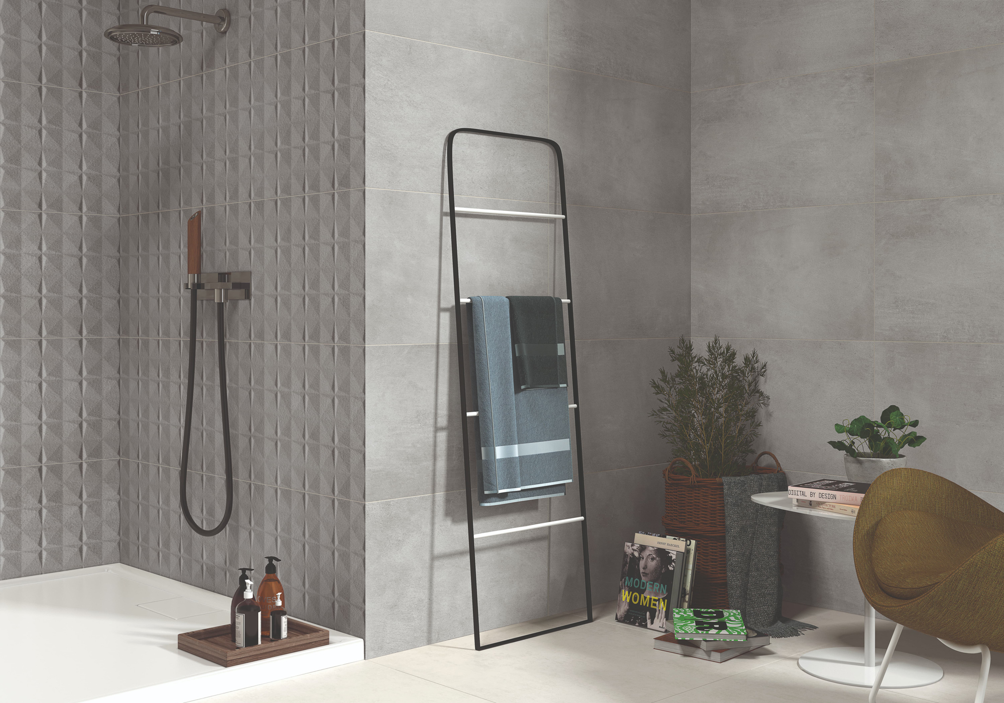 Kúpeľňa s neutrálnymi obkladmi Ecoceramic Subway v odtieňoch Blanco a Noce (3)