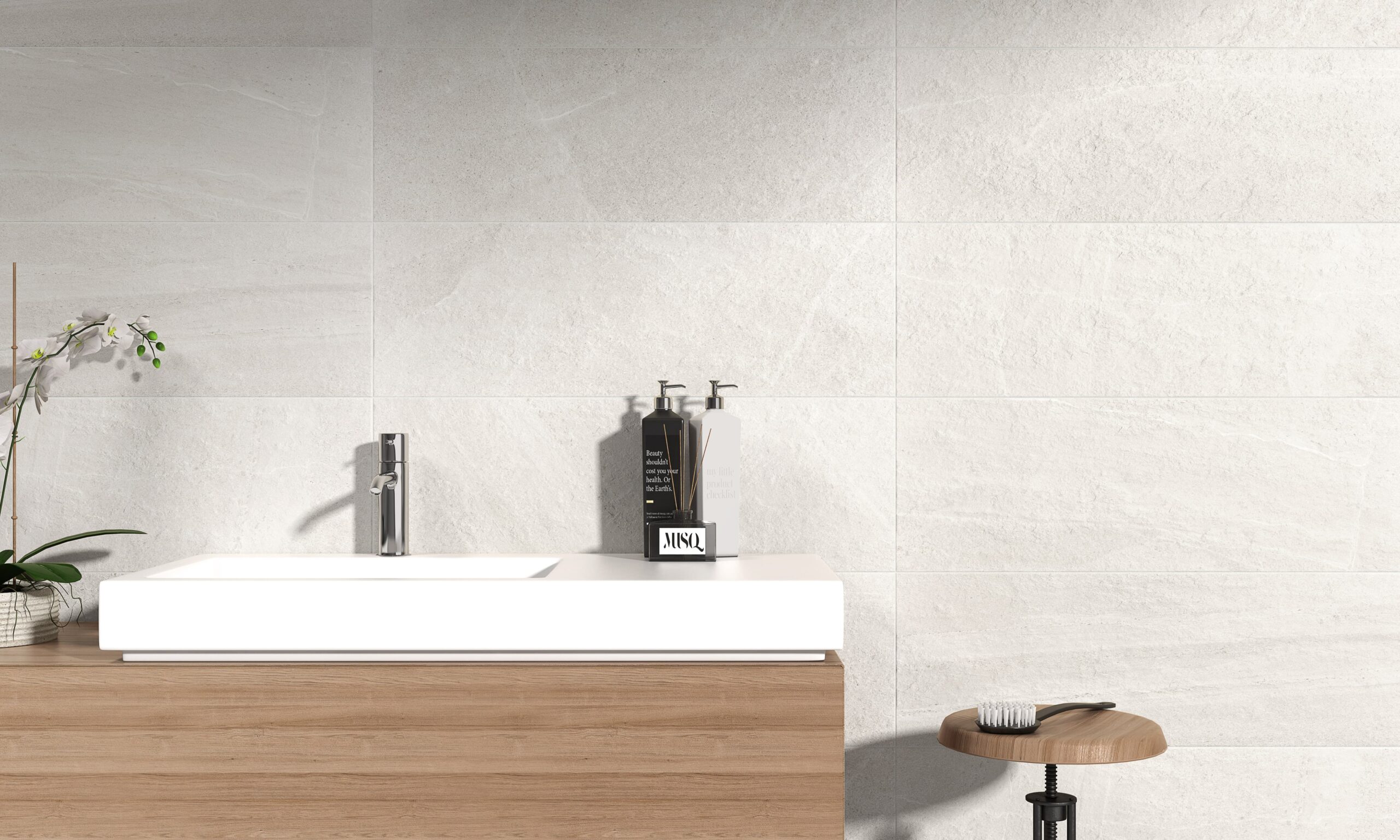 Neutrálna kúpeľňa s obkladmi Spartia od Ecoceramic v odtieňoch Blanco a Gris (7)