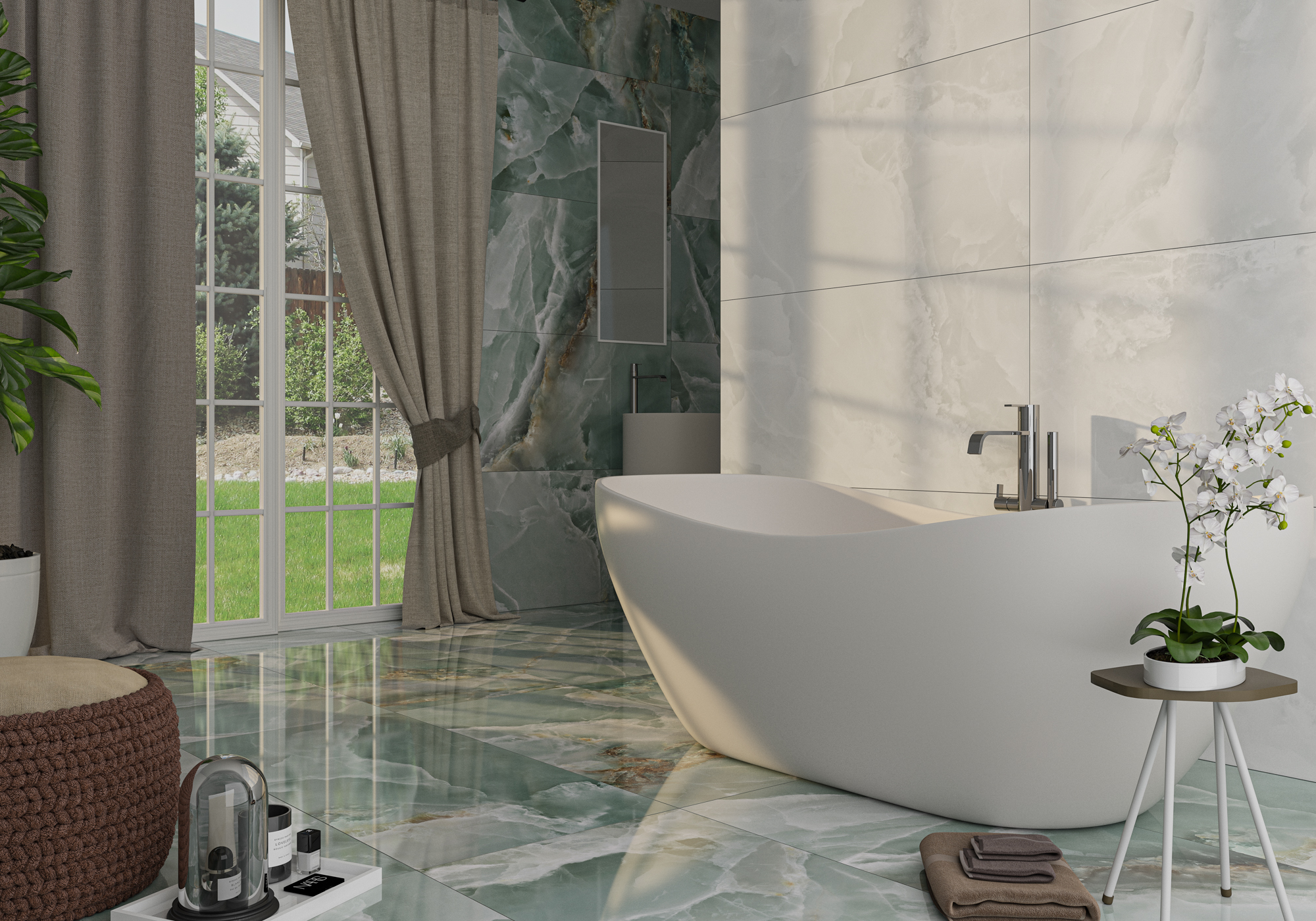 Kúpeľňa s lesklými porcelánovými obkladmi Iceland Ultra Gloss v svetlých a tmavých odtieňoch (7)