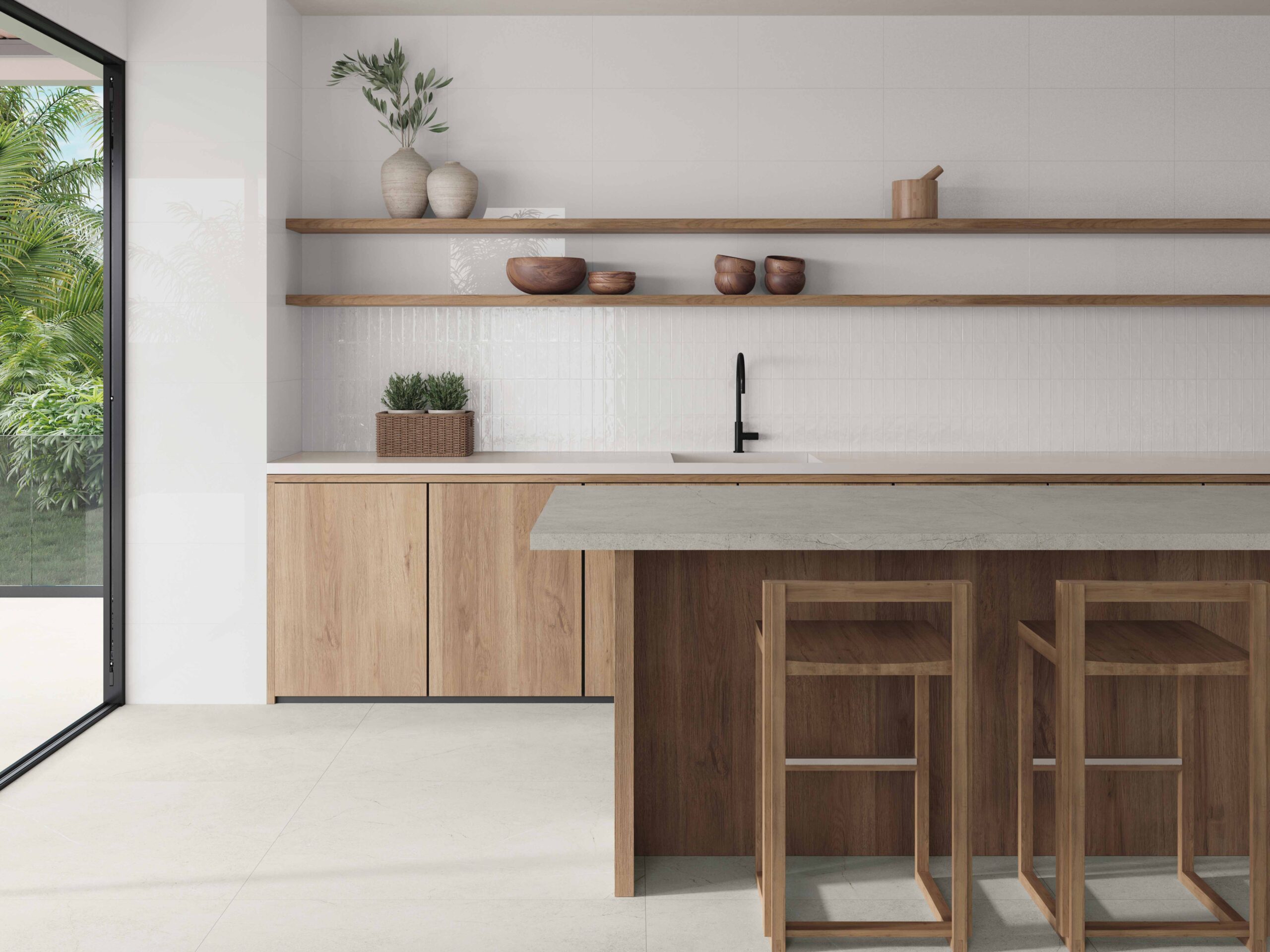 Svetlá kúpeľňa s obkladmi Blanco od Ecoceramic, matné a lesklé plochy