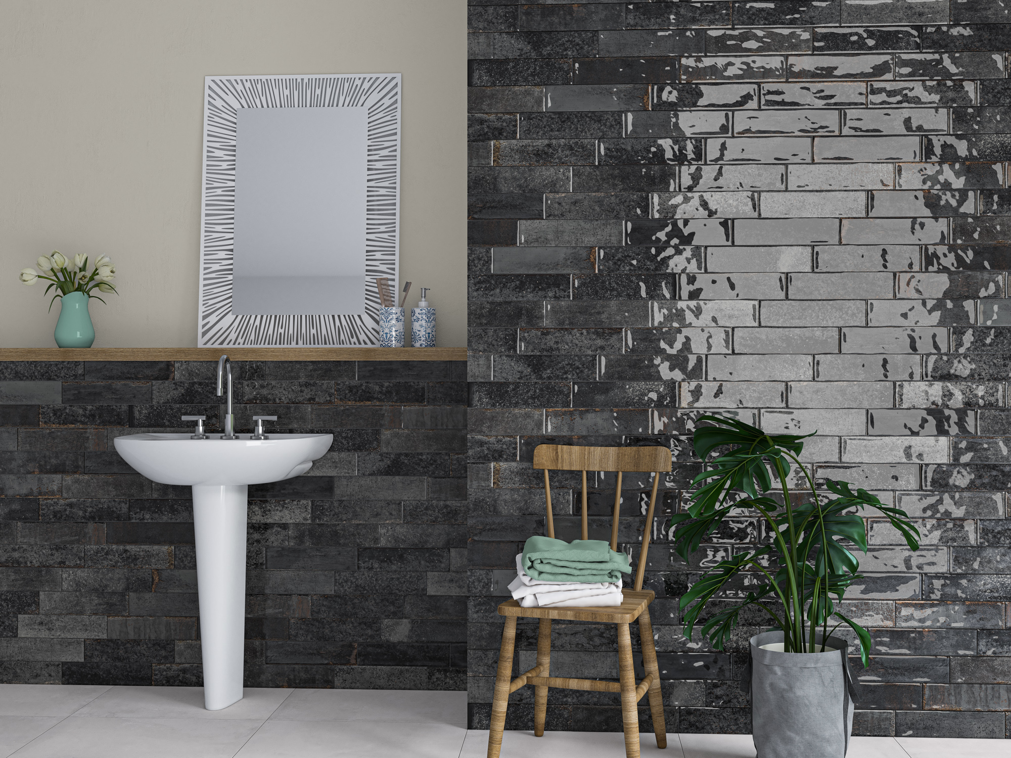 Kúpeľňa s neutrálnymi porcelánovými obkladmi kolekcie Asly od Ecoceramic (2)