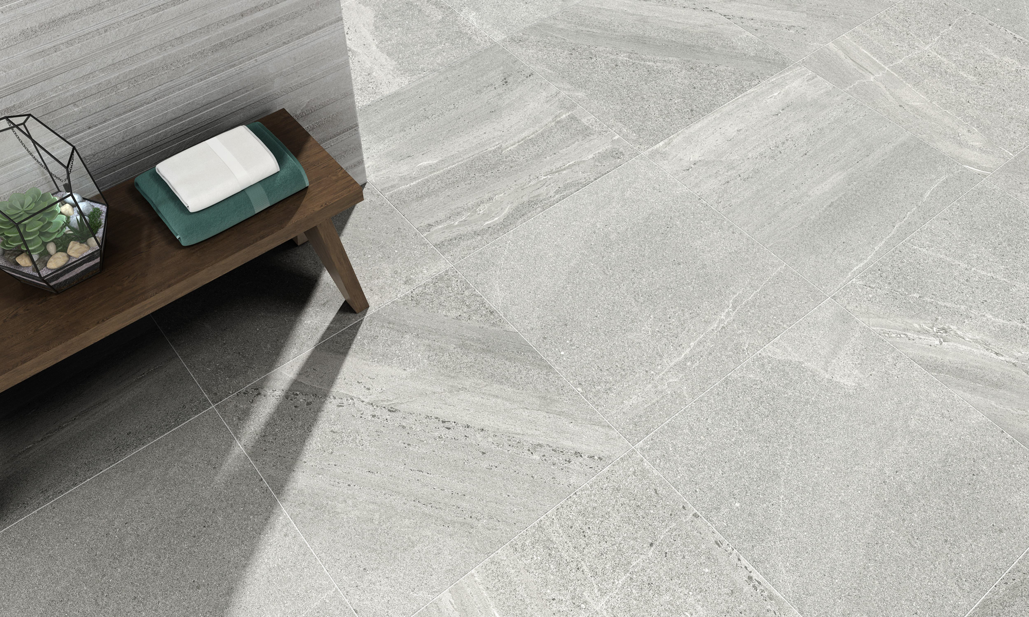 Neutrálna kúpeľňa s obkladmi Spartia od Ecoceramic v odtieňoch Blanco a Gris (2)