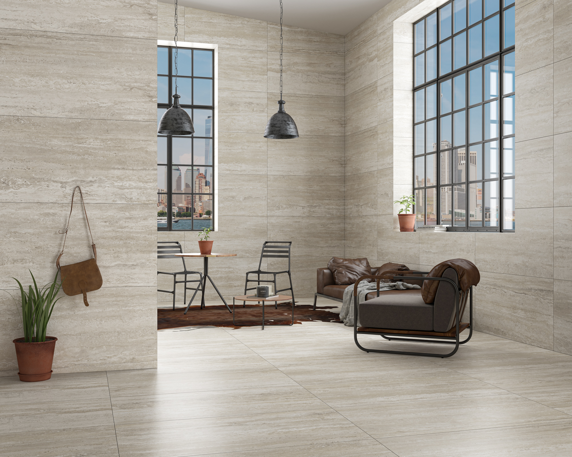 Kúpeľňa s beige porcelánovou dlažbou Valentino a natural povrchom (2)