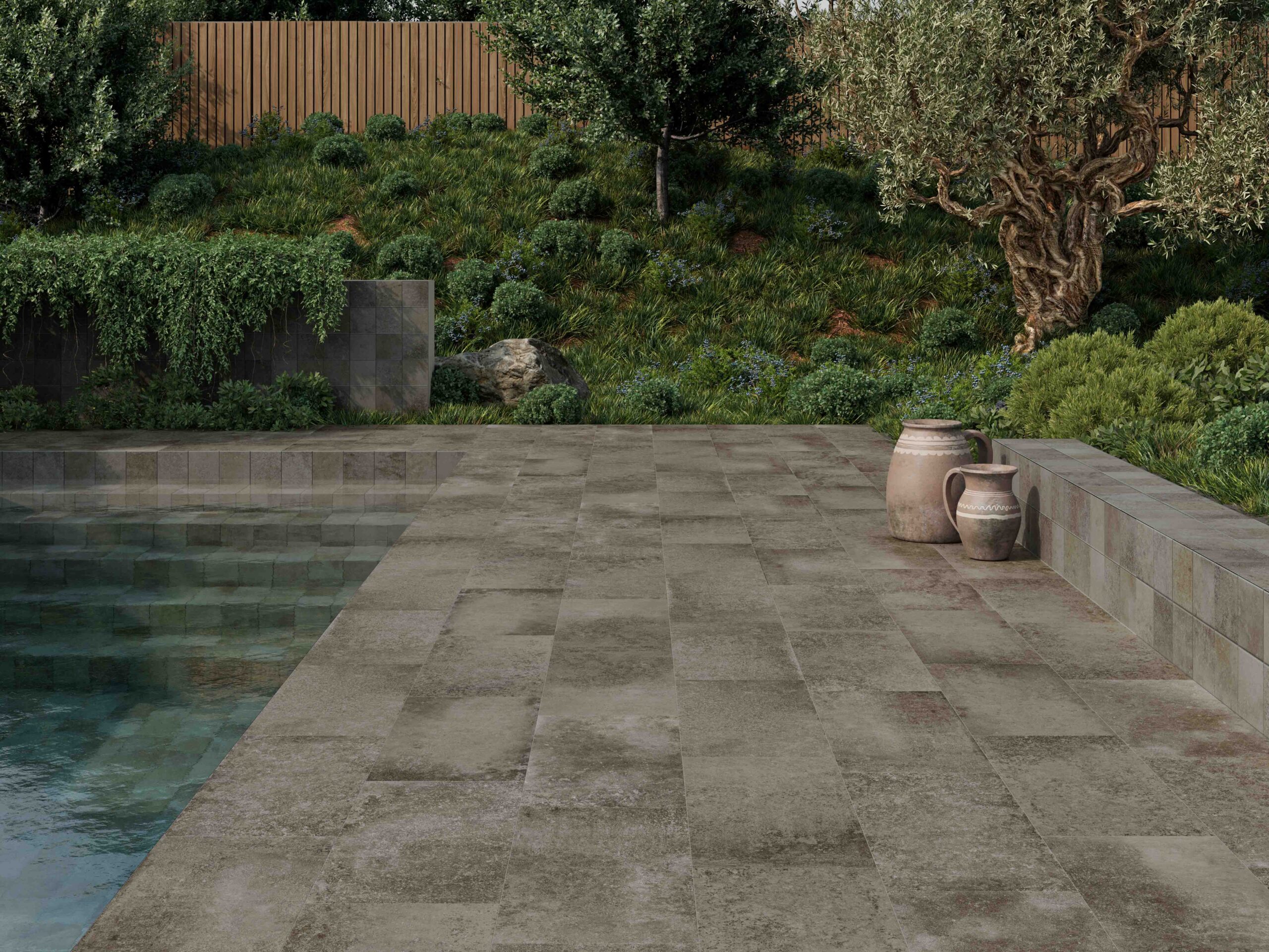 Kúpeľňa s dlažbou a farebnými akcentmi kolekcie Lombok od Ecoceramic (2)
