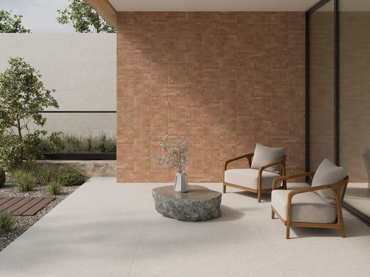 Kúpeľňa s neutrálnou dlažbou Kora od Ecoceramic v prírodných odtieňoch (7)