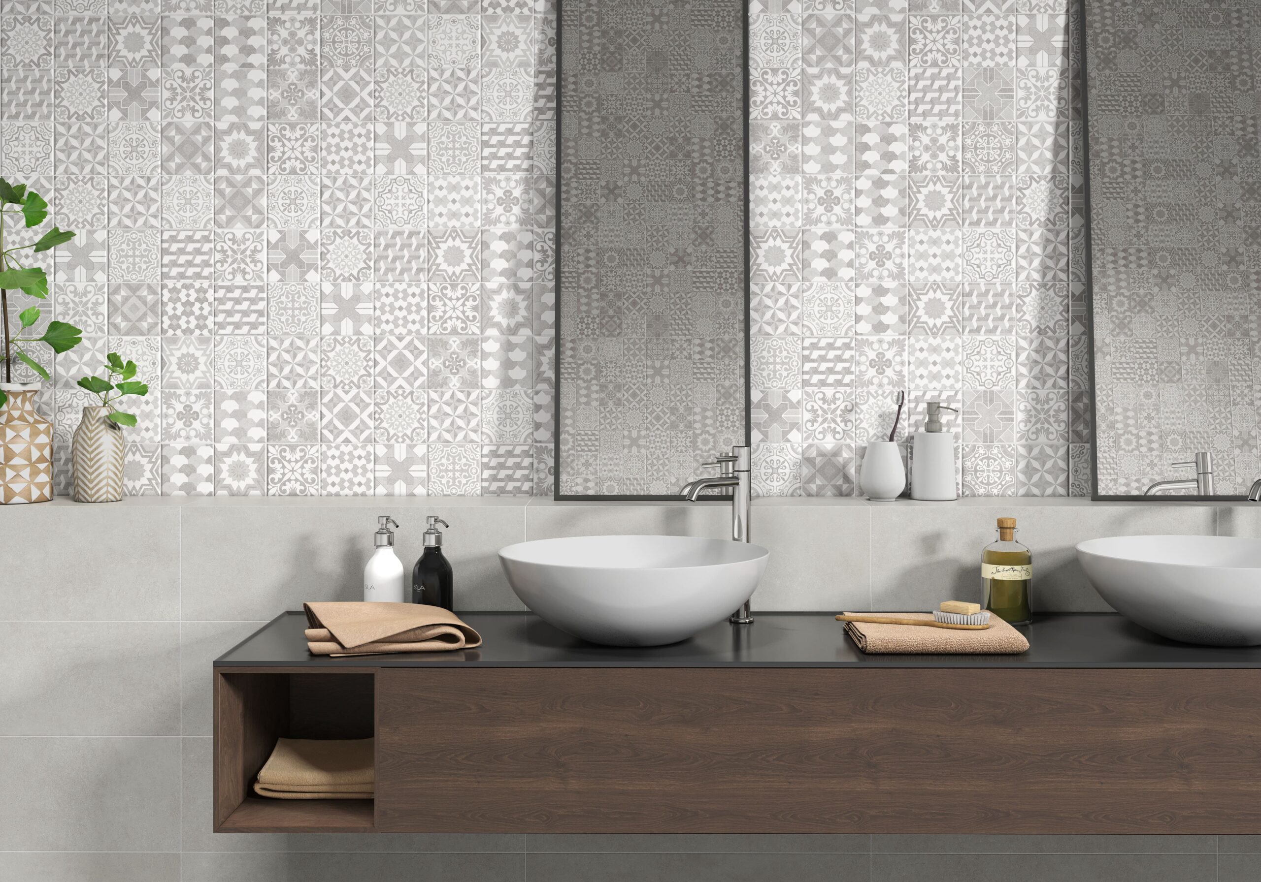 Minimalistická kúpeľňa s neutrálnou porcelánovou dlažbou Uptown od Ecoceramic (5)