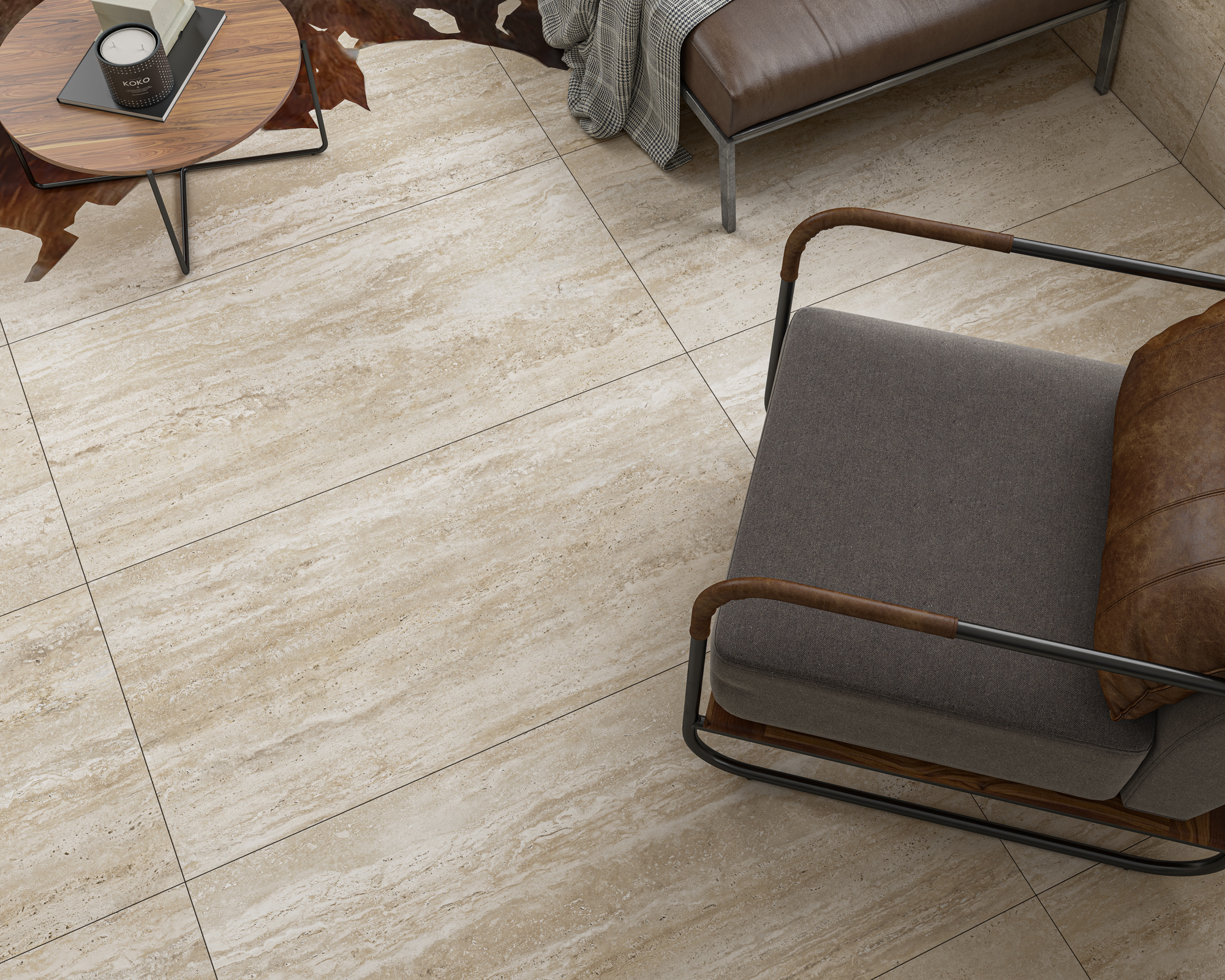 Kúpeľňa s beige porcelánovou dlažbou Valentino a natural povrchom (5)