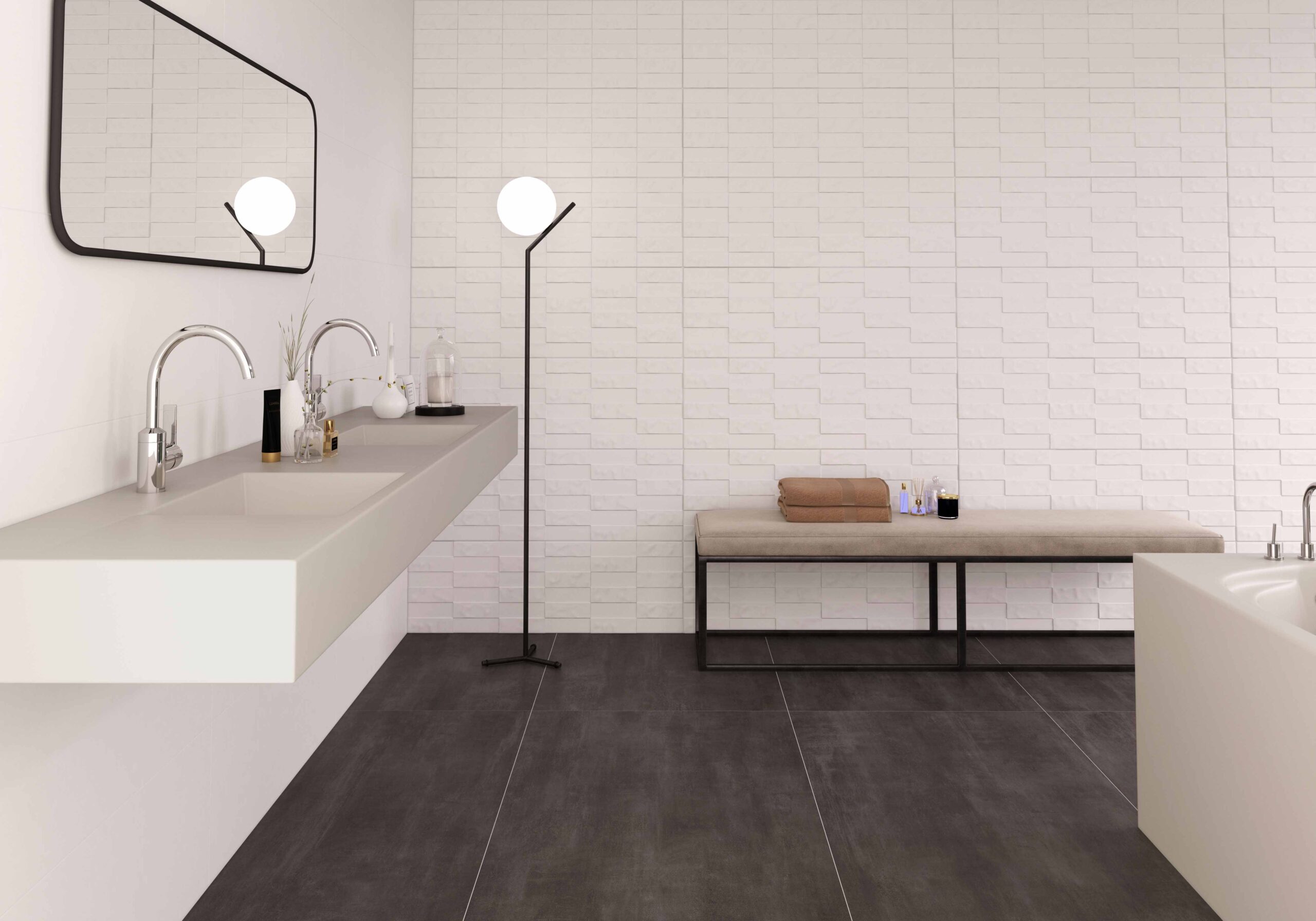 Svetlá kúpeľňa s obkladmi Blanco od Ecoceramic, matné a lesklé plochy (7)