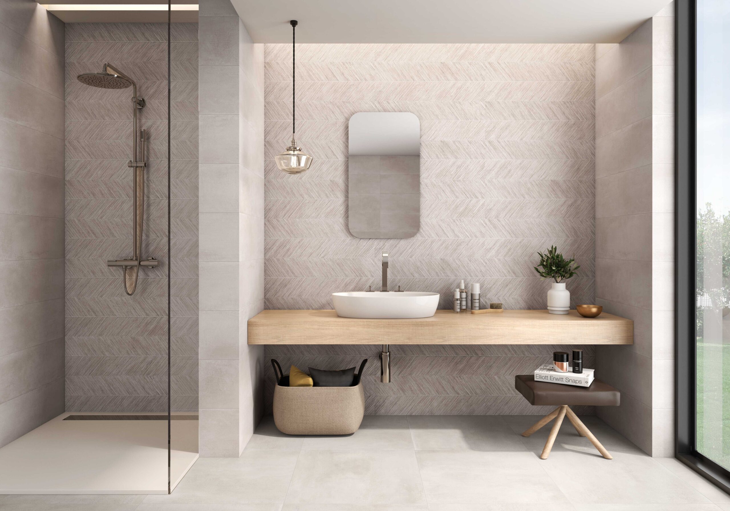 Neutrálna kúpeľňa s dlažbou Ecoceramic Eclectic v odtieňoch blanco a warm (2)