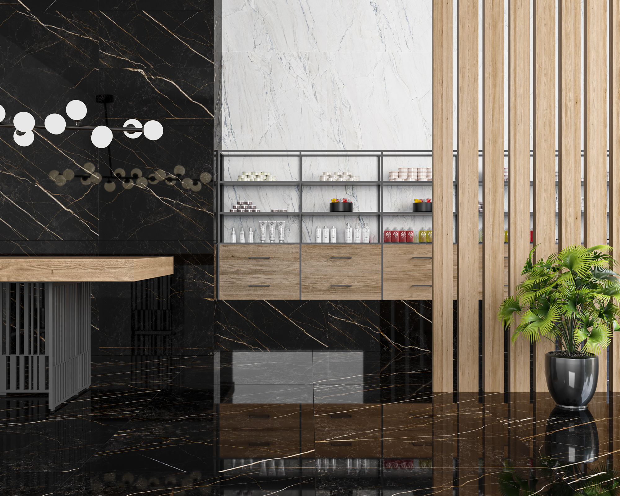 Kúpeľňa s kombináciou lesklých a matných obkladov Kalahari od Ecoceramic (3)