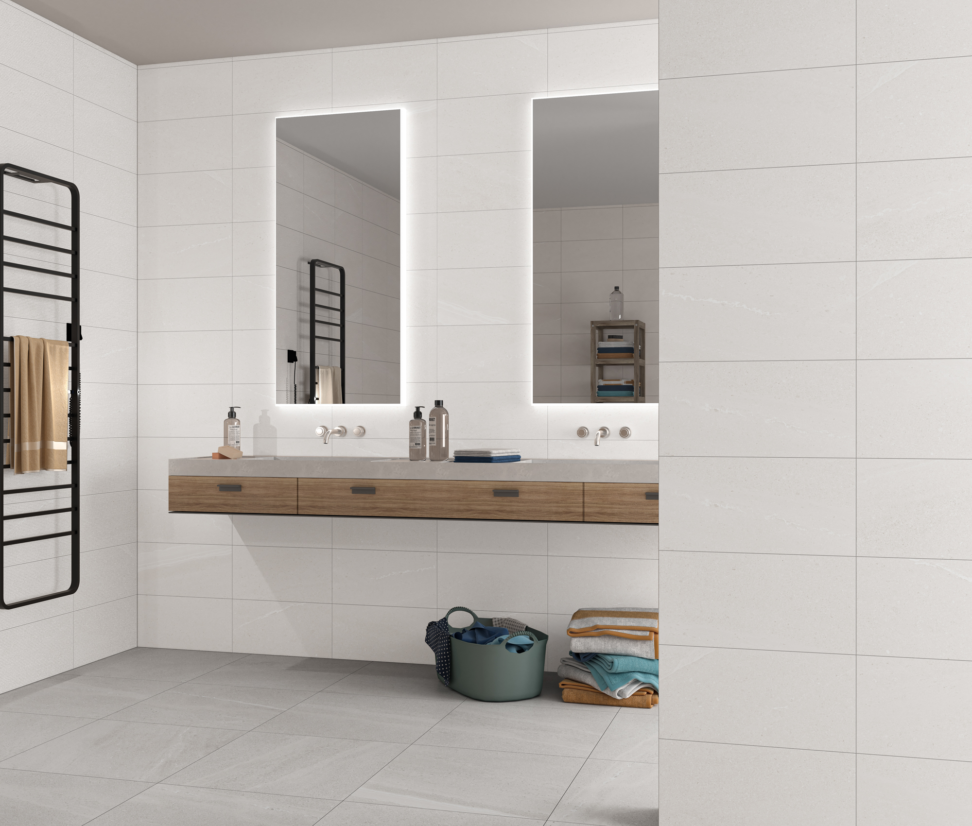 Neutrálna kúpeľňa s kamenným vzhľadom dlaždíc Lington od Ecoceramic (3)
