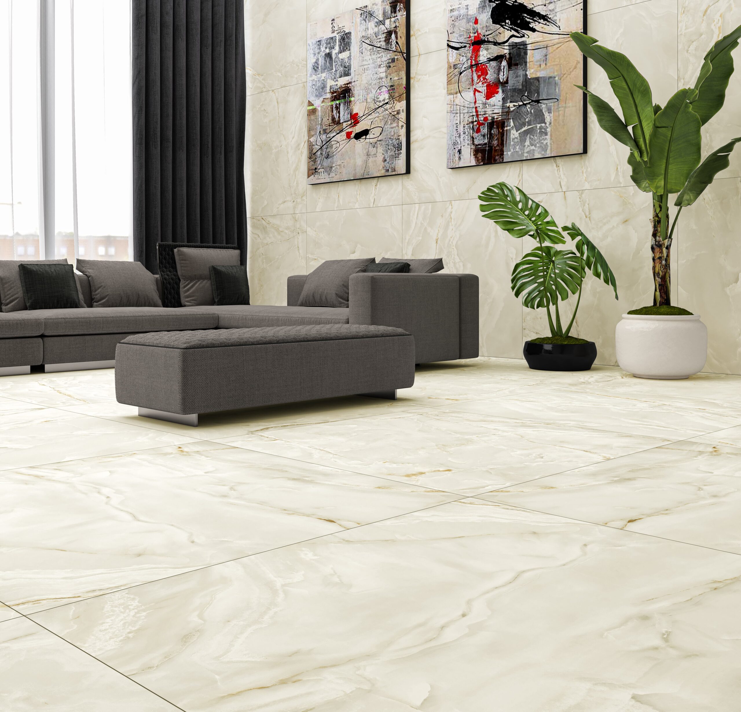 Svetlá kúpeľňa s dlažbou a obkladmi Eternal od Ecoceramic v odtieňoch beige a white (3)